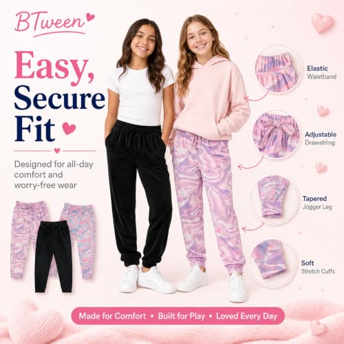 Image of BTween Girls 3 Pack Velour Jogger Pant Set Solid, Tie Dye or Camo Sweatpants for Girls