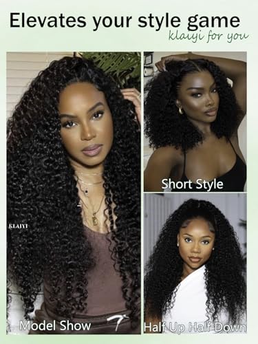 Image of KLAIYI Curly Bye Bye Knots Glueless Wig Human Hair Pre Cut 7x5 HD Lace Front Wig Pre Plucked Bleached 30S Ready to Wear and Go Wigs for Black Women Water Deep Wave Beginners Wig with Baby Hair 24Inch