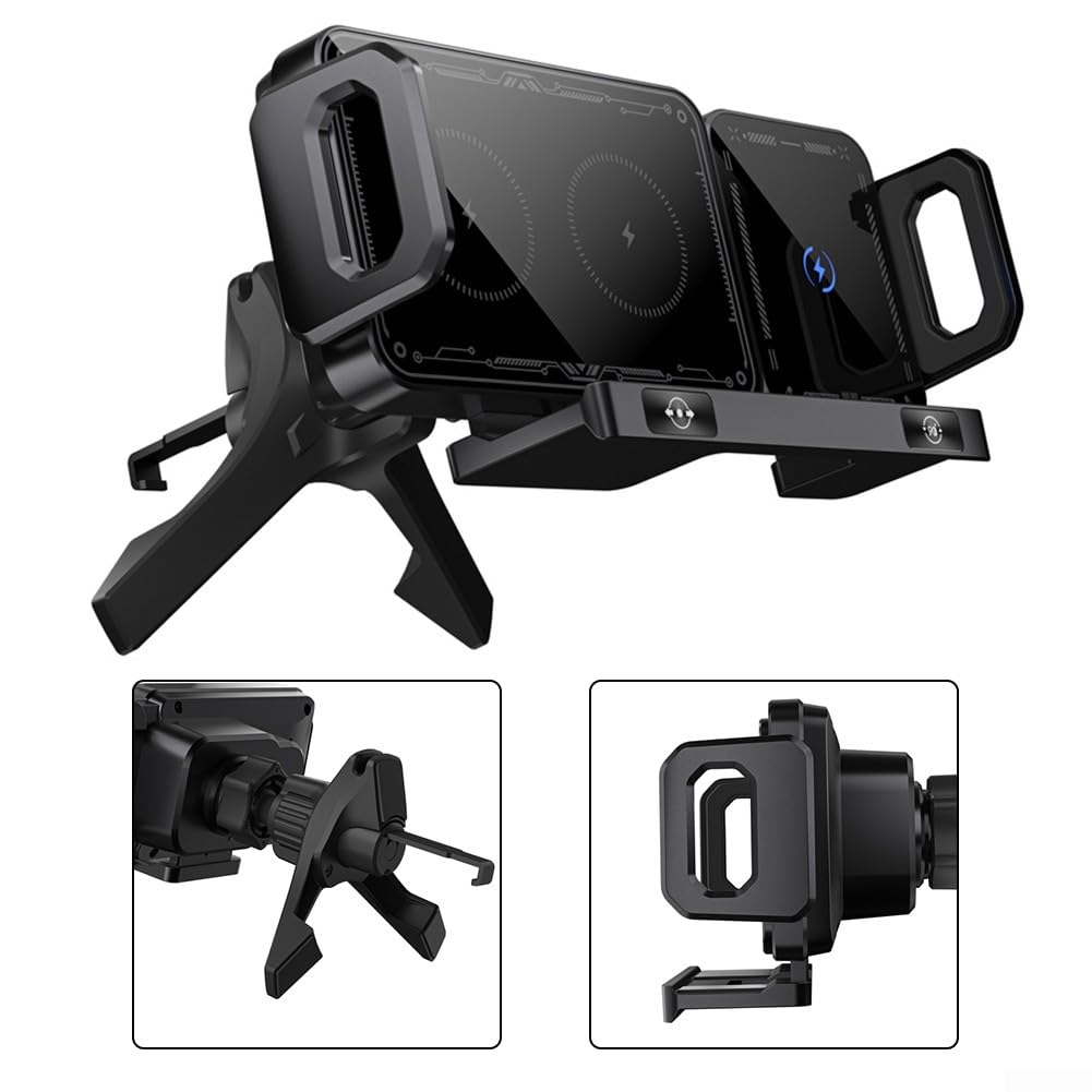 Soporte de cargador inalámbrico de coche de 15 W con soporte giratorio y carga de detección automática, para Samsung Z Fold 7/6/5 y Z para Flip 7/6/5 (plateado)