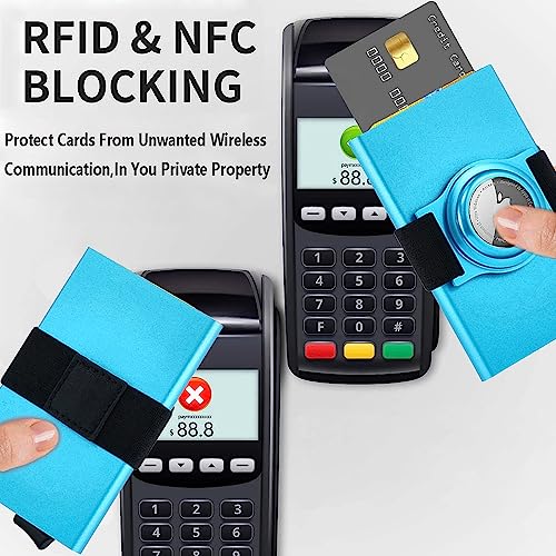 Minimalist Card Holder Wallet for Men,Front Pocket Slim RFID Blocking Pop up Metal Wallet Credit Card Case with Cash Band Airtag Case,12+ Cards Storage4