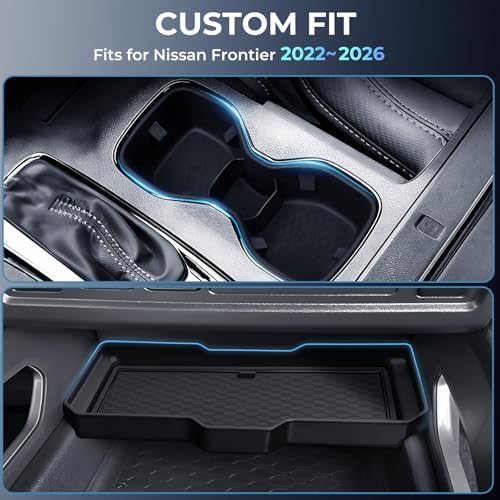 Image of Cup Holder Inserts & Center Console Organizer for Nissan Frontier 2026 2025 2024 2023 2022, Interior Accessories Cup Holders Covers Protector & Storage Tray for 2022-2026 Frontier, Black