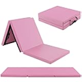 GYMAX Folding Gymnastics Mat, 6 FT x 2 FT x 2 Inches Exercise Mat w/Carrying Handles, Waterproof PU Leather, Hook & Loop Fasteners, Portable Tumbling Mat for Yoga Home Gym