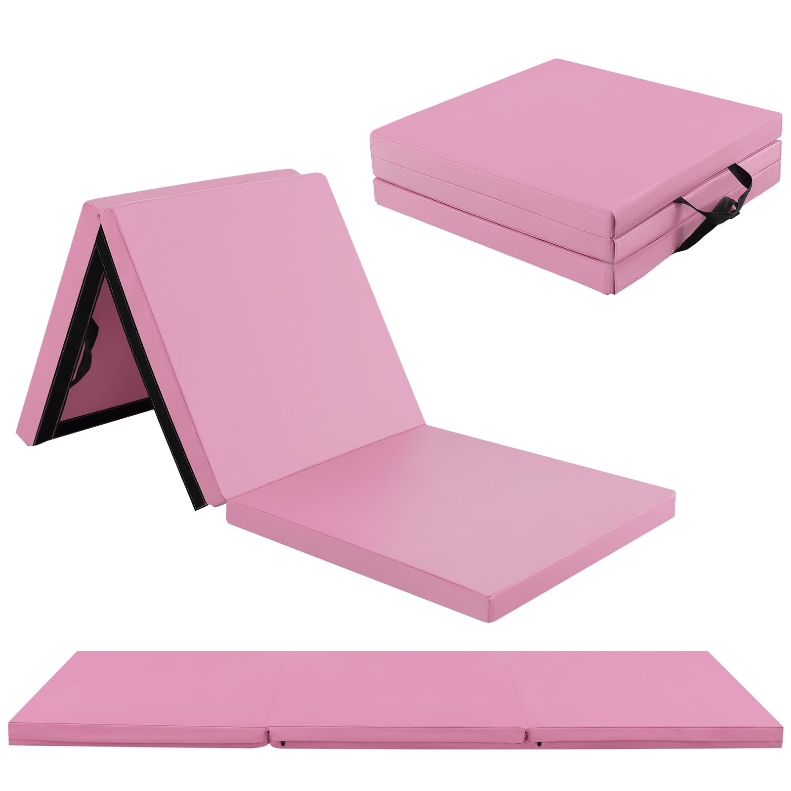 GOPLUS Weichbodenmatte, 180 x 60 x 5 cm Turnmatte rutschfest mit Klettverschlüssen & Tragegriffen, Gymnastikmatte klappbar aus Kunstleder, Turnmatte zum Trainieren von Gymnastik & Yoga