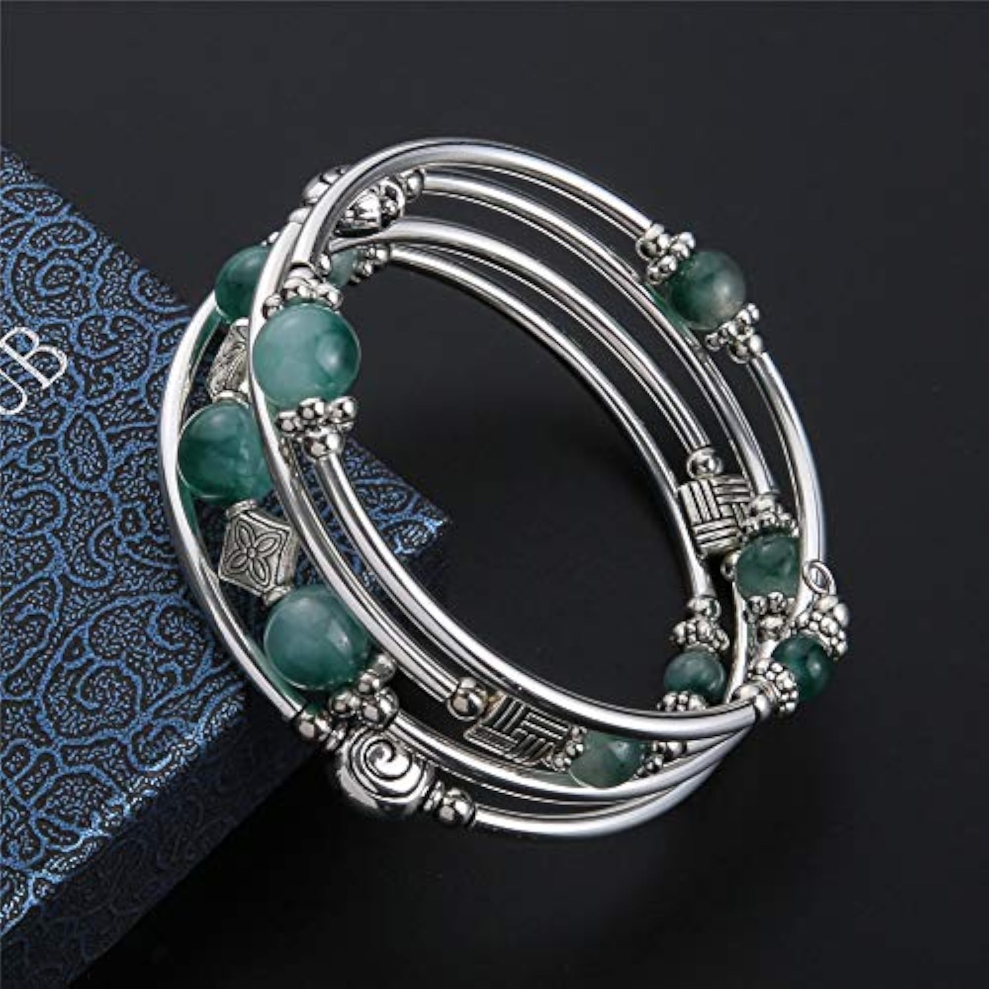 Beaded Pearl Bangle Wrap Bracelet, Bohemian Charm