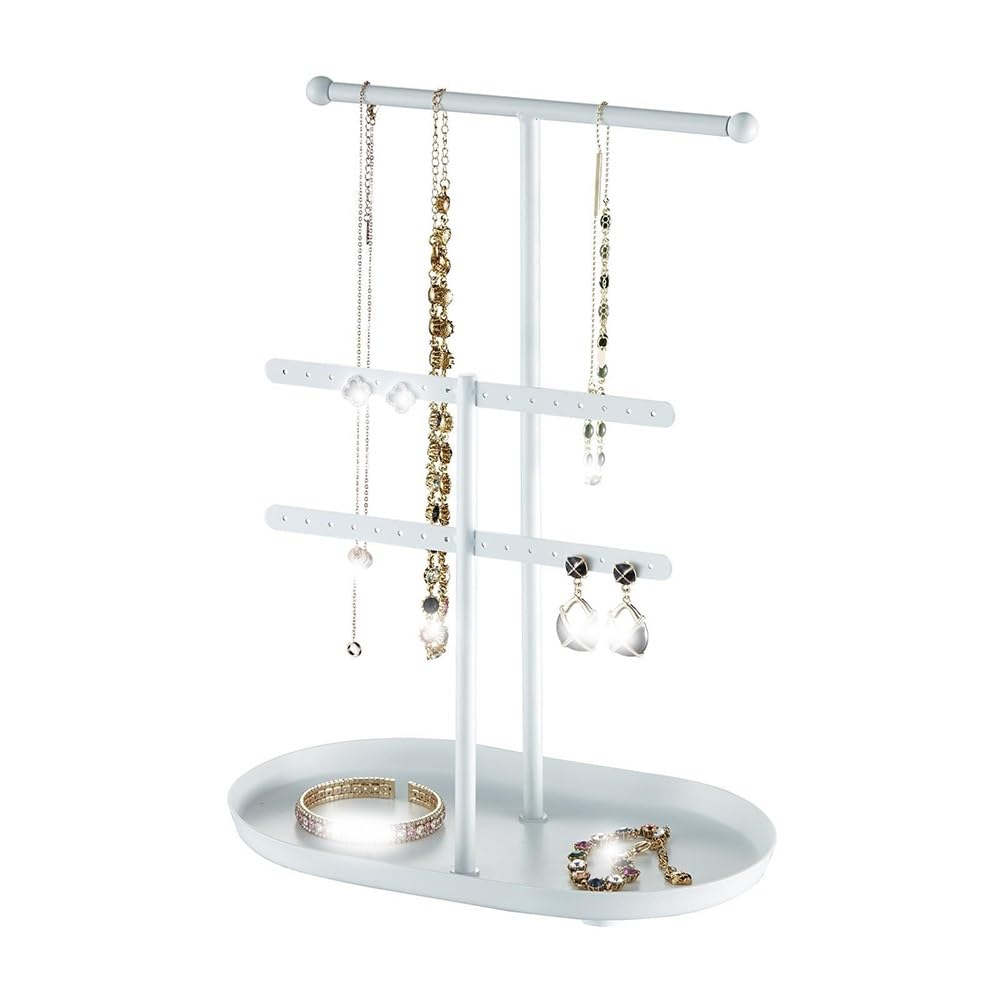 FAJNUZI2024 Jewellery Display Stand Metal Jewelry Rack with Tray Necklace Earring Ring Holder Display for Accessories(White)