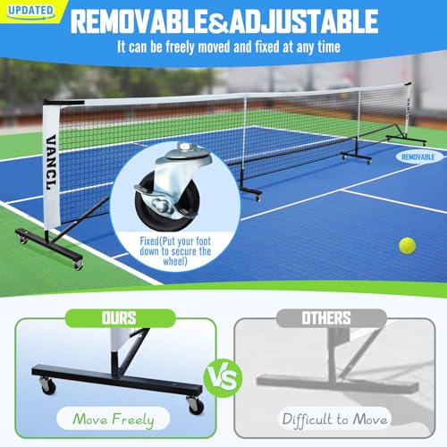 Badminton Pickleball Net with Wheels Movable, Deluxe Heavy Duty Pickleball Net System 22 Feet Pickleball Net for Driveway, Adjustable Strong Nylon Net Pickleball Net Portable Outdoor