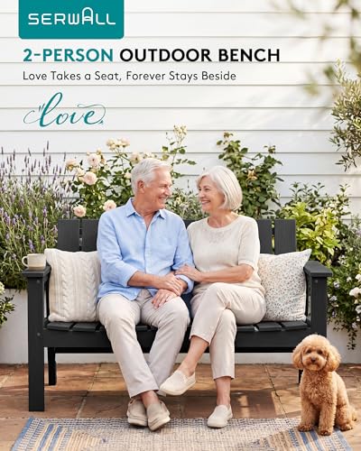 Image of SERWALL 2-Person HDPE Outdoor Bench, 660 lbs Capacity, All-Weather, Black