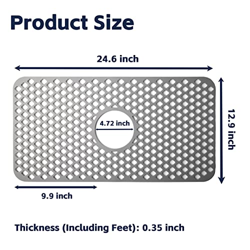 Silicone Sink Mat, 24.6''X 12.9'' Kitchen Sink Protector Grid For Bottom Of Center Drain Sink, Twinnekyr Grey Non-Slip Heat Resistant Sink Liner For Farmhouse Stainless Steel Porcelain Sink #TOP5