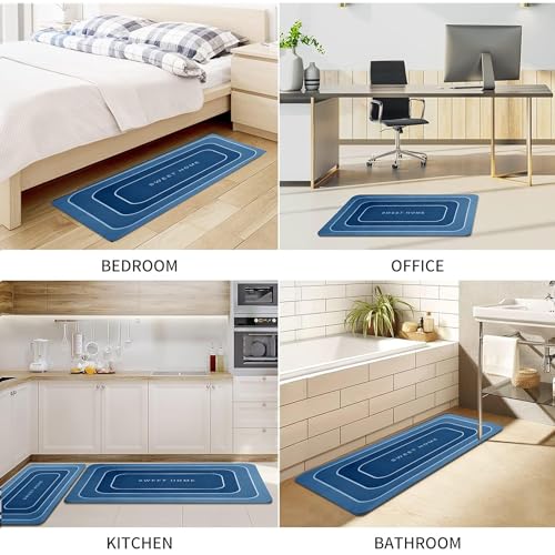 Image of Amazon Brand - Solimo Silicone Kitchen & Bath Mat (Pack of 2) | Navy Blue | Anti-Fatigue Comfort Foam | Waterproof & Anti-Slip | 60 x 40 cm & 40 x 120 cm| Quick-Dry & Easy Clean