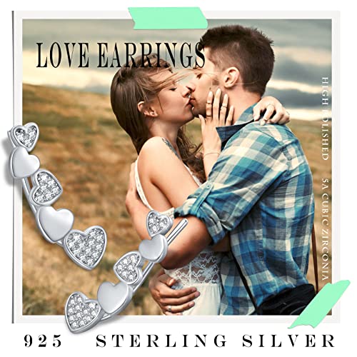 Heart Ear Crawler Earrings 925 Sterling Silver Crawler Earrings Cuff Earrings Crawler Cuff Stud Jacket Earrings Cz Heart Piercing Mix Linked Earring For Women #TOP3