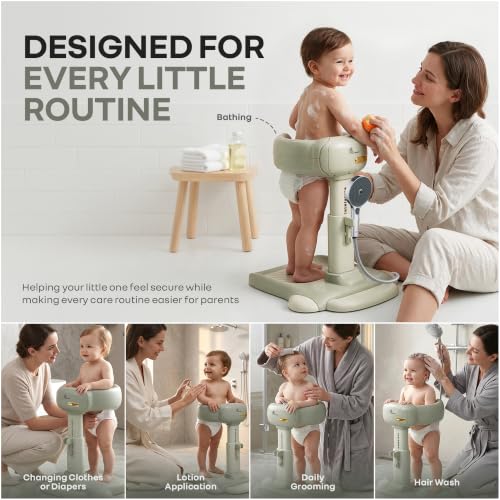 Image of R for Rabbit Fun Time Aqua Hug Bath Stand for Kids 9-36 Months | Baby Bath Stand with Adjustable Height, Anti-Skid Base & Shower Rack | Multipurpose Use for Bathing, Dressing & More (Grecian Green)