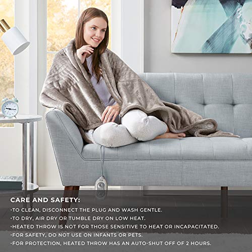 MP2 Plush Sherpa Throw Electric Blanket for Lap w/ 3 Heating Levels & 2 Hours Auto Shut Off, UL Certified EMF Radiation Safe, Machine Washable, 50"x60", Frost Grey