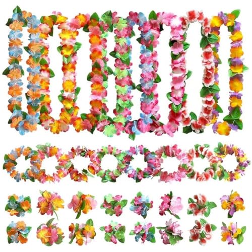 Fleurs tropicales hawaïennes en collier et bracelet élastique