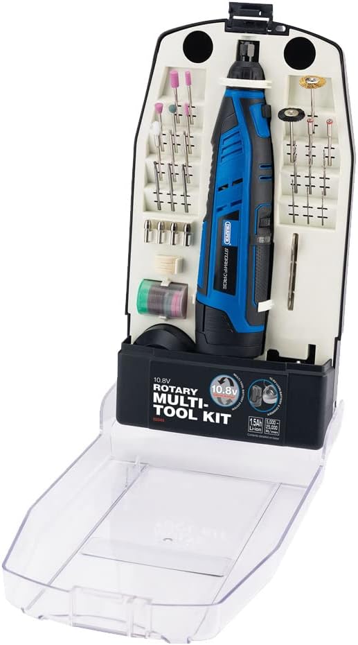 Draper Storm Force 10.8 V 50-Piece Interchange Rotary Multi-Tool Kit | 1.5Ah Battery and Charger Included | 6 Variable Speed | 5000 to 25000 RPM | 02343