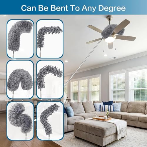 Image of 4-in-1 Extendable Microfiber Duster Kit - 100-Inch Telescopic Pole with Bendable Head - Washable Ceiling Fan, Blind, and Cobweb Cleaner for Home & Car (Multi-Piece Set)