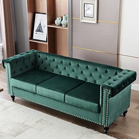 3-Sitzer Sofa Chesterfield mit edler Knopfheftung und typischen Armlehnen 3-Sitzer Sofa, Couch für Wohnzimmer, Bezug aus Samt Cover