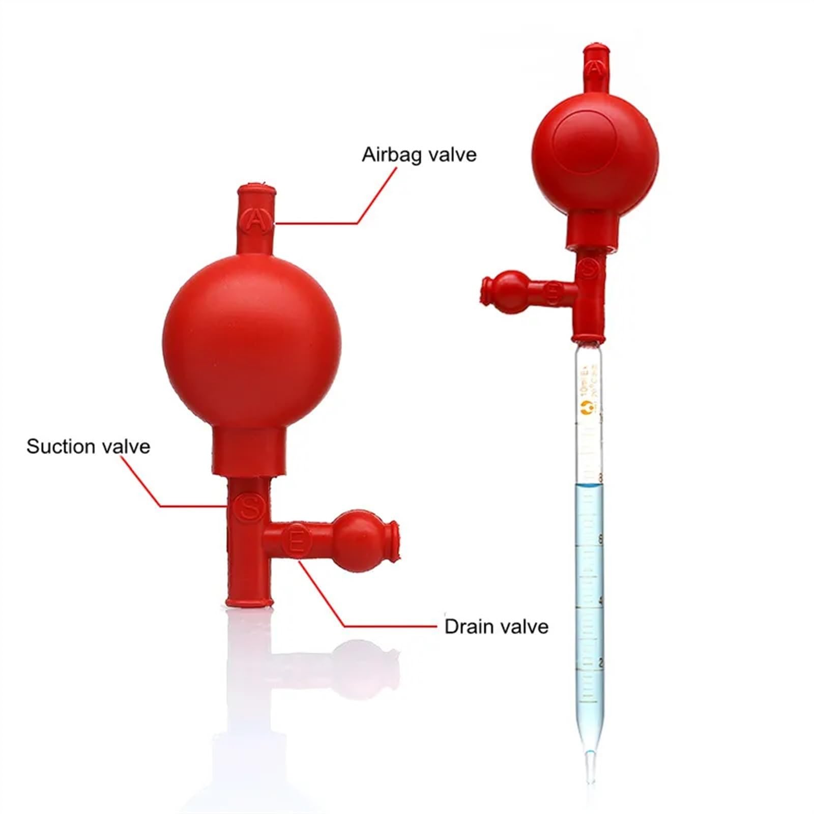 Bulbo Di Aspirazione In Gomma Per Pipette - 3 Aperture Rosse | Uso Da Laboratorio, Controllo Liquidi - Foto 7