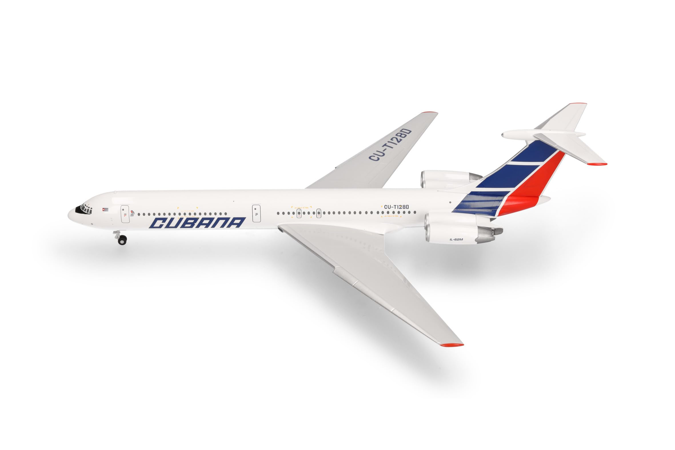 Herpa Modellflugzeug Cubana de Aviación Ilyushin IL-62M Miniatur im Maßstab 1:200, Sammlerstück, Flugzeug Modell ohne Standfuß, Metall, Metallisch