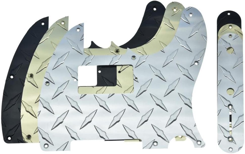 Dopro Metal Diamond Plate 8 Hole Tele Humbucker Pickguard with Diamond Plate Tele Control Plate and Screws for American/Mexican FD Telecaster Black