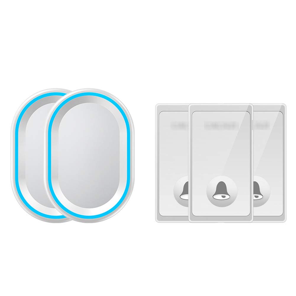 Sonnette sans fil, carillon de porte étanche IP44, 3 boutons poussoirs et 2 récepteurs enfichables avec lumière flash bleue, 4 niveaux de volume réglables, 58 mélodies, convient pour la maison(2