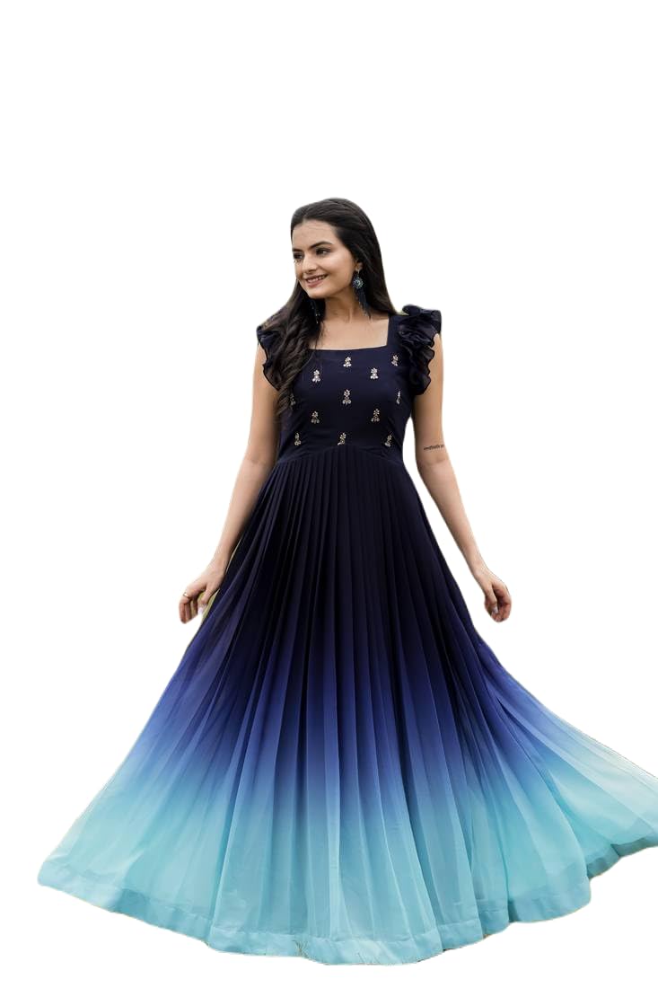 lazzly Women's Georgette Ankle Length Dual Shaded Flared Embroidered Gown-picture-12