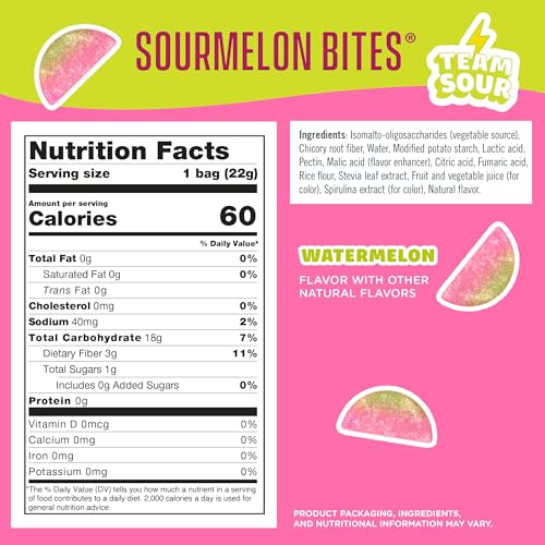 Image of SmartSweets Sourmelon Bites, Low Sugar Sour Gummy, 1.8oz Bags, 12 Pack