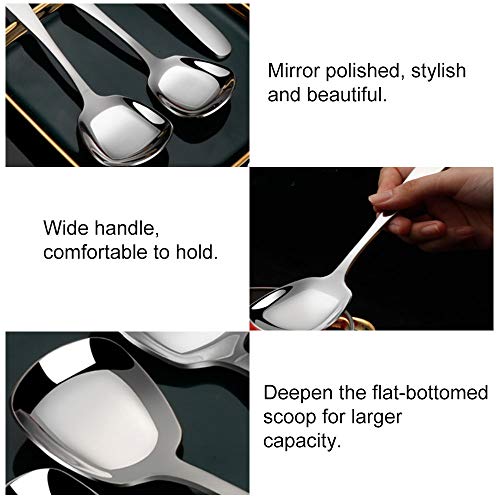 3 Pezzi Cucchiai Acciaio Inox Cucchiaio da Portata e da Minestra, Quadrato, 18,5 cm - immagine 4