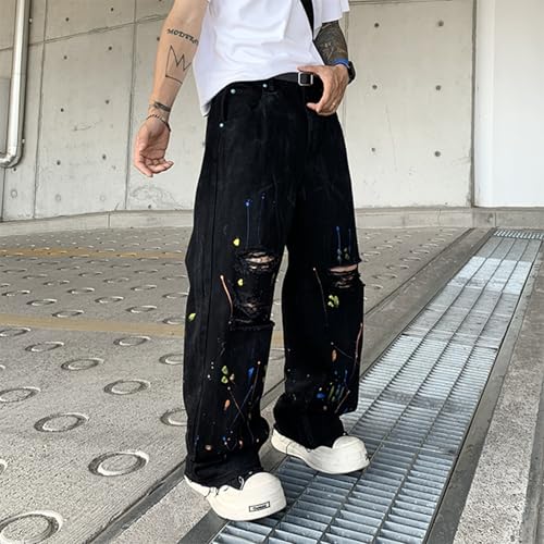 Baggy Jeans Men Distressed Casual Wide Leg Jeans Men Splatter Paint Emo Streetwear for Skater Denim Pants2