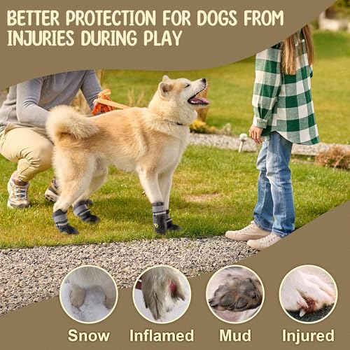 PVUEL Hundeschuhe Pfotenschutzschuhe,4 Stück atmungsaktive Hundeschuhe mit Rutschfester Sohle, Reflektierende Schnallen,für kleine mittelgroße Hunde geeignet, Outdoor-Aktivitäten in Schwarz,Größe 1