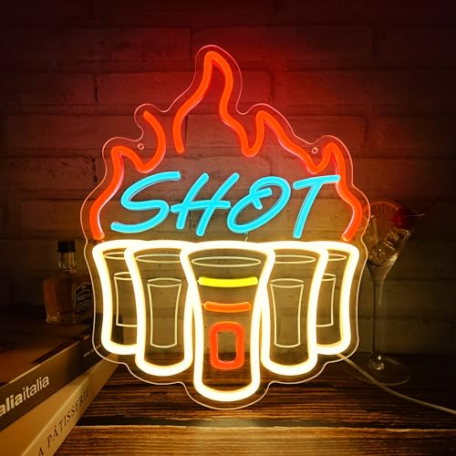 Image of Shot Neon Sign, Bar Neon Signs for Wall Decor, Dimmable Acrylic Neon Lights for Home Bar Pub Club Bistro Man Cave Restaurant Party Decorations Gift