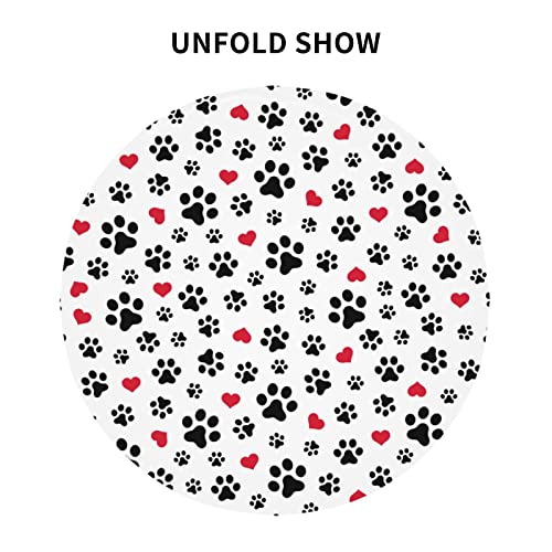 Dog Paw Print Animal Black Round Tablecloth Washable Red Love Heart Table Cloth Cover Indoor Outdoor For Dining For Home Party Picnic 70 Inch #TOP2