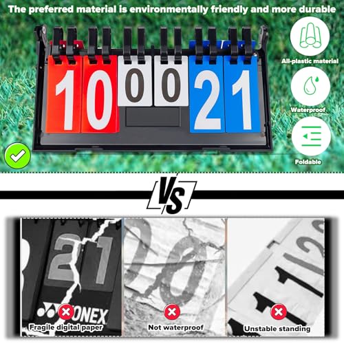 WPPQWP Anzeigetafel, 6-Stellige Digit Flip Anzeigetafel, Punktetafel Digital, Tragbare Tischplatte Scoreboard, Punktezähler für Sport Tischtennis Basketball Volleyball Wettkämpfe Indoor Outdoor
