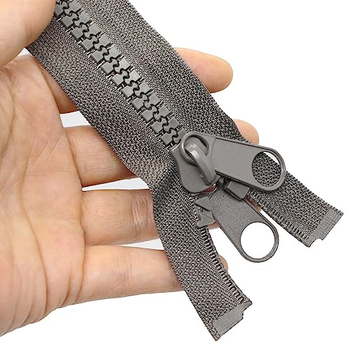 MebuZip 213 cm #10 Fermeture éclair en plastique séparable Gris 8,5 mm Fermeture éclair avec double curseur pour tentes bâche sac de couchage, DPGris