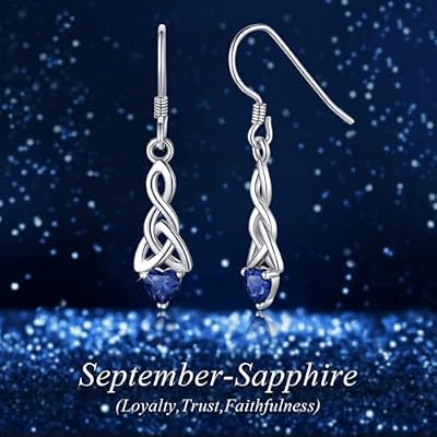 ChicSilver Sparkling Heart Birthstone 925 Sterling Silver Celtic Knot Dangle Hook Earrings (with Gift Box)