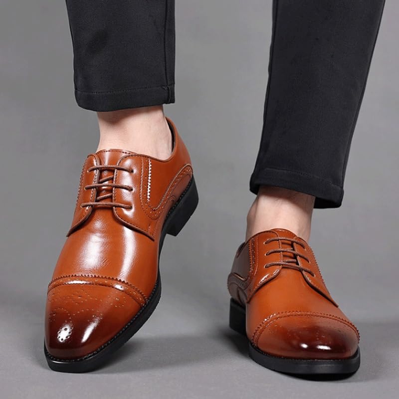 Men's Business Wingtip Lace Up Dress Shoes Retro Round Toe Comfortable Lug Sole Non-Slip Lace-Up Dress Shoes3