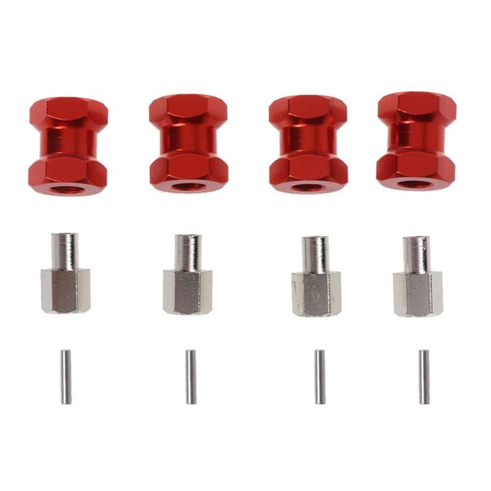 kingsea 4pcs Metal 12mm Wheel Hex Adapters 15mm Extend Compatible with Scx10 D90 1/10 RC Crawler Wheel Rims (Red, 15mm)