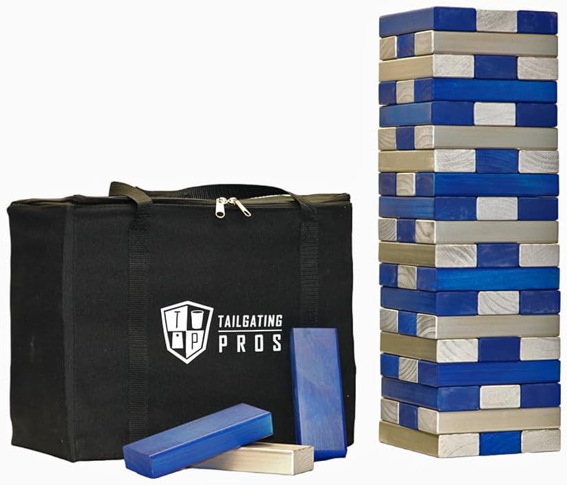 Tailgating Pros Premium Giant Toppling Timbers with Carrying Case – Choose Your Team Colors! Jumbo Outdoor Yard Game, Tower Grows to Over 5 Feet!
