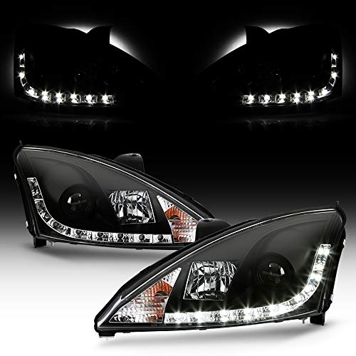 ACANII - For 2000-2004 Ford Focus LED Running DRL Black Housing Projector Headlights Headlamps, Driver & Passenger Side