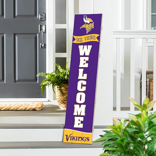 NFL Minnesota Vikings 47 inch Wood Porch Leaner, Outdoor Welcome Sign for Front Door Patio, Vertical Wooden Leaning Boards Home Porch Signs