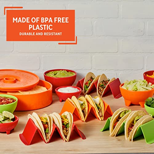Imusa 12 Piece Taco Fiesta Set, Kit Includes (1) 8" Tortilla Warmer, (3) Small Salsa Dishes, (4) Large Salsa Dishes (4) Taco Holder Stands #TOP2