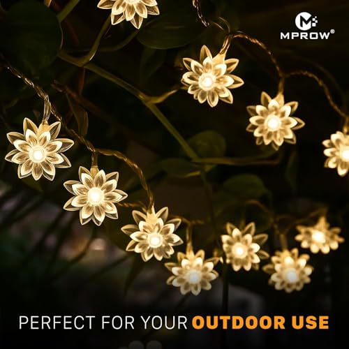 Image of MPROW Lotus Flower String Lights - 2O LED Fairy Lights with Remote, Waterproof Decorative Lights for Home, Diwali, Christmas, Wedding, Party, Garden, and Bedroom (Yellow Color)