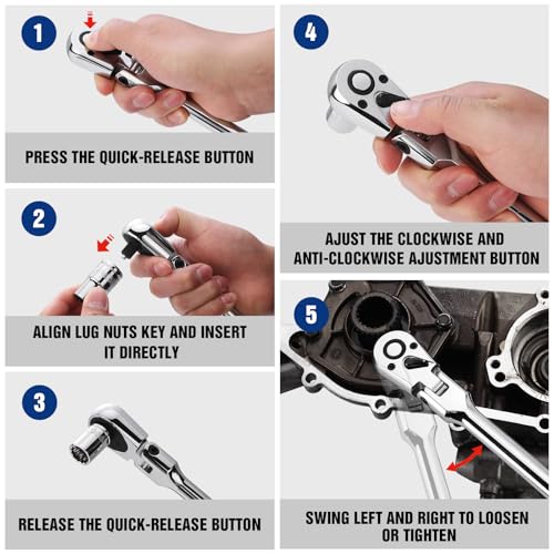 Image of WORKPRO 3 /8 inch Drive Extra Long Flex Head Ratchet, 18 Inch Reach Quick Release CR-V Steel Ratchet Handle, CR-MO Head, Reversible Design, 72-Tooth