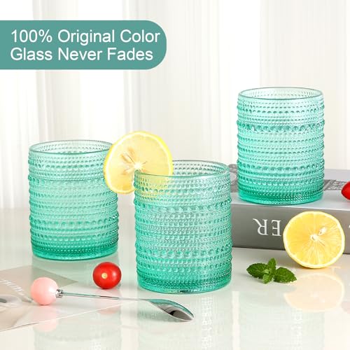 Image of ZMOWIPDL Drinking Glasses Set of 6,12oz Lake Blue Hobnail Glass Cups | Vintage Glassware,Embossed Water Tumbler,for Beer,Cocktail,Whiskey,Juice and Various Mixed Drinks- 1 Cleaning Brush