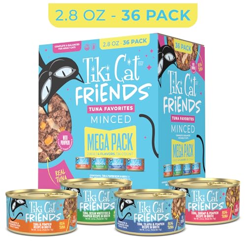 Image of Tiki Cat Friends Wet Cat Food, Tuna Favorites Variety Pack, 2.8 oz. Cans | High Protein, 2.8 oz. Can, 36 Count Pack, For Adult Cats, High Moisture, Grain-free, Real Tuna Broth, Flaked Texture