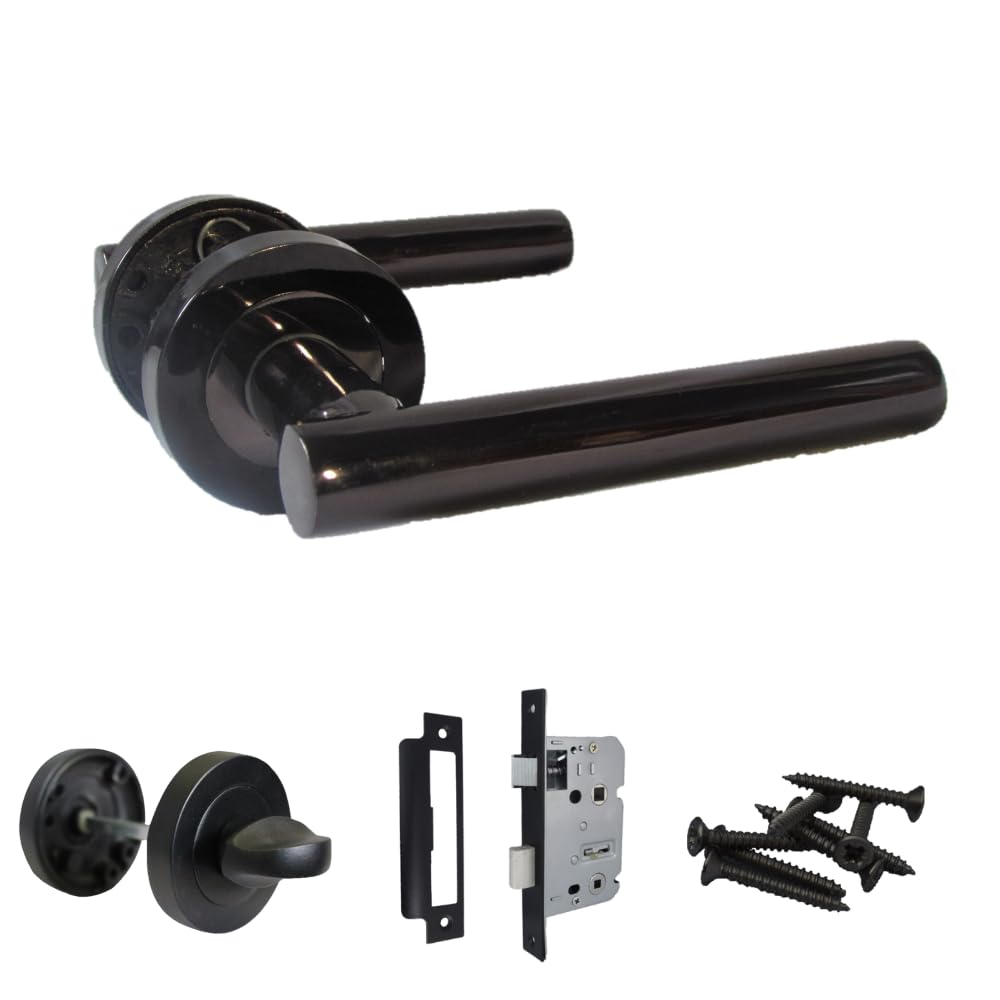 Epsom Door Handle Black T-Bar Lever On Rose Door Handles – Nickel, 123Mm Handle, 52Mm Rose – Standard, Bathroom With Thumbturn, Or Lock With Escutcheons – Packs Of 1-6 (1 X Pair Of Handles + Bathroom Sash + Thumbturn)