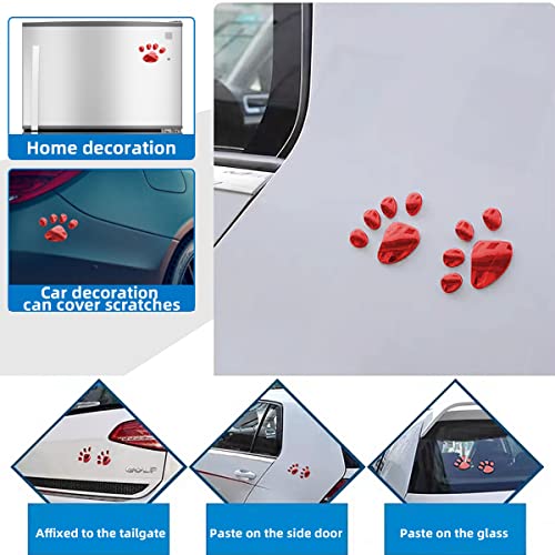 Moioee 4Pcs Dog Paw Footprint Car Stickers, 3D Waterproof Cartoon Puppy Dog Paw Decals For Vehicles Bumper Window, Auto Car Body Decoration Self-Adhesive Stickers For Suv Pickup Truck (Red) #TOP4