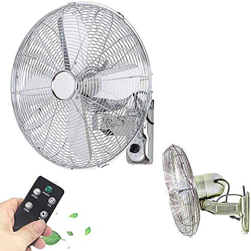 Ventilador de pared de 18 pulgadas, ventilador eléctrico de metal retro con control remoto, oscilación de 3 velocidades, refrigeración silenciosa para garaje, almacén, taller