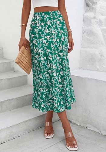 Image of BTFBM Satin Skirts for Women Trendy 2026 Summer Fall | High Waisted A-Line Leopard Print,Floral Print, Business Casual,Cocktail,Wedding Guest,Long Silk Midi Skirt