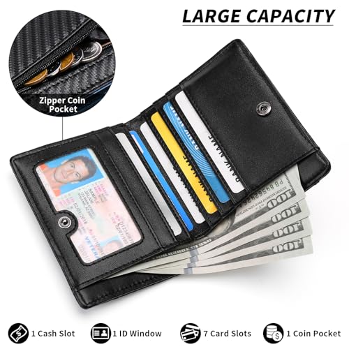 GAEKEAO Mens Wallet Slim Bifold RFID Blocking Thin Credit Card Holder Genuine Leather Minimalist Wallets for Men with Zipper Coin Pocket3