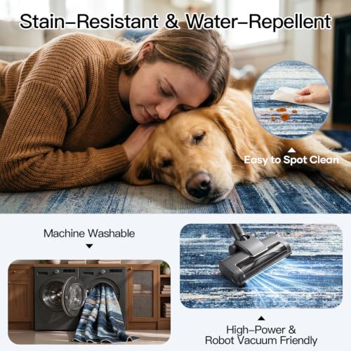 Stiio 8x10 Area Rugs for Living Room, Washable Abstract Navy Blue Carpet - image 7